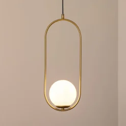 Hængelampe Mudoni, guld/hvid, glas, metal, E27