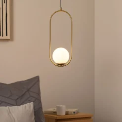 Hængelampe Mudoni, guld/hvid, glas, metal, E27