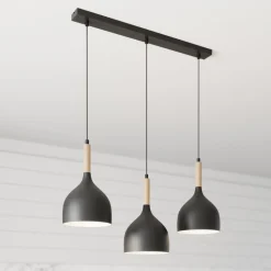 Hængelampe Noak 3-flammet lang sort/naturtræ