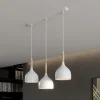 Hængelampe Noak, hvid/naturtræ, 3 lyskilder lang