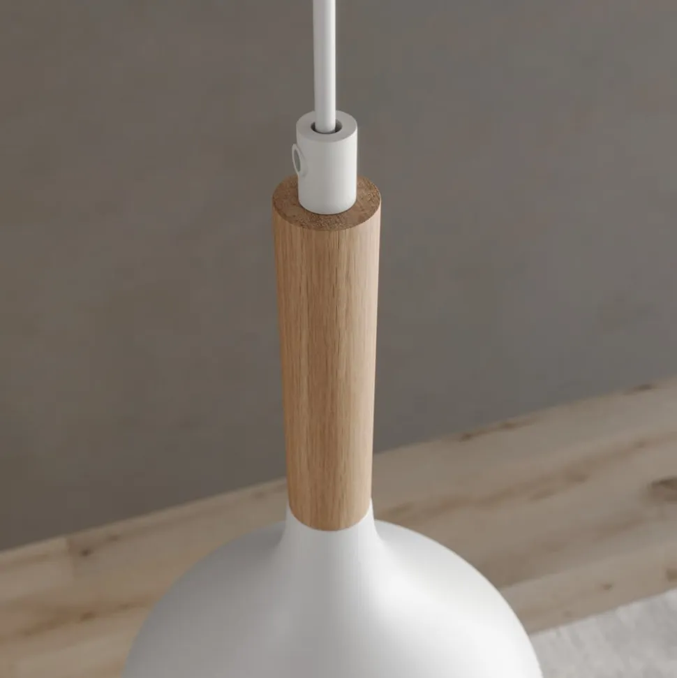 Hængelampe Noak, hvid/naturtræ, 3 lyskilder lang