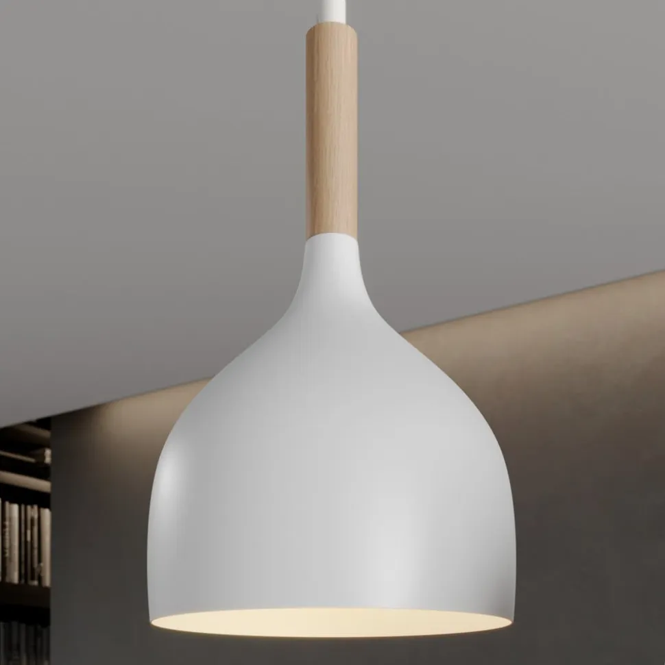 Hængelampe Noak, hvid/naturtræ, 3 lyskilder lang