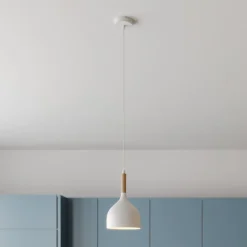 Hængelampe Noak, hvid/naturtræ, Ø 17 cm