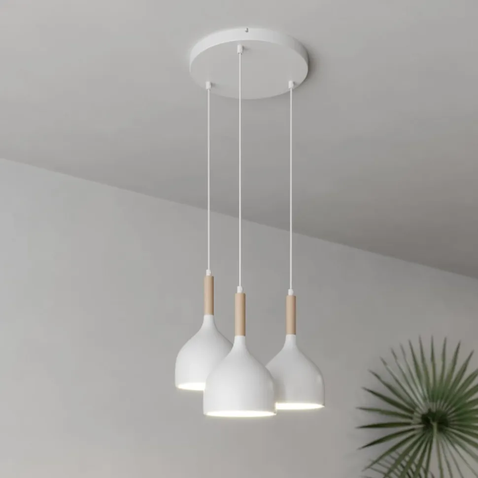 Hængelampe Noak med 3 lyskilder, rund, hvid/naturtræ