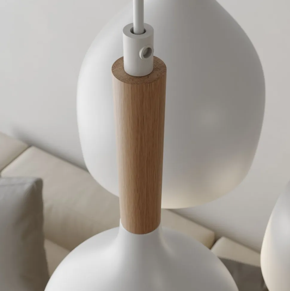 Hængelampe Noak med 3 lyskilder, rund, hvid/naturtræ