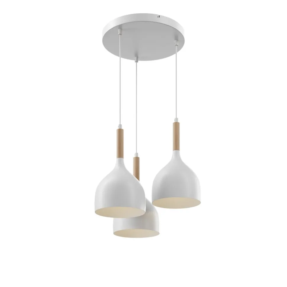 Hængelampe Noak med 3 lyskilder, rund, hvid/naturtræ