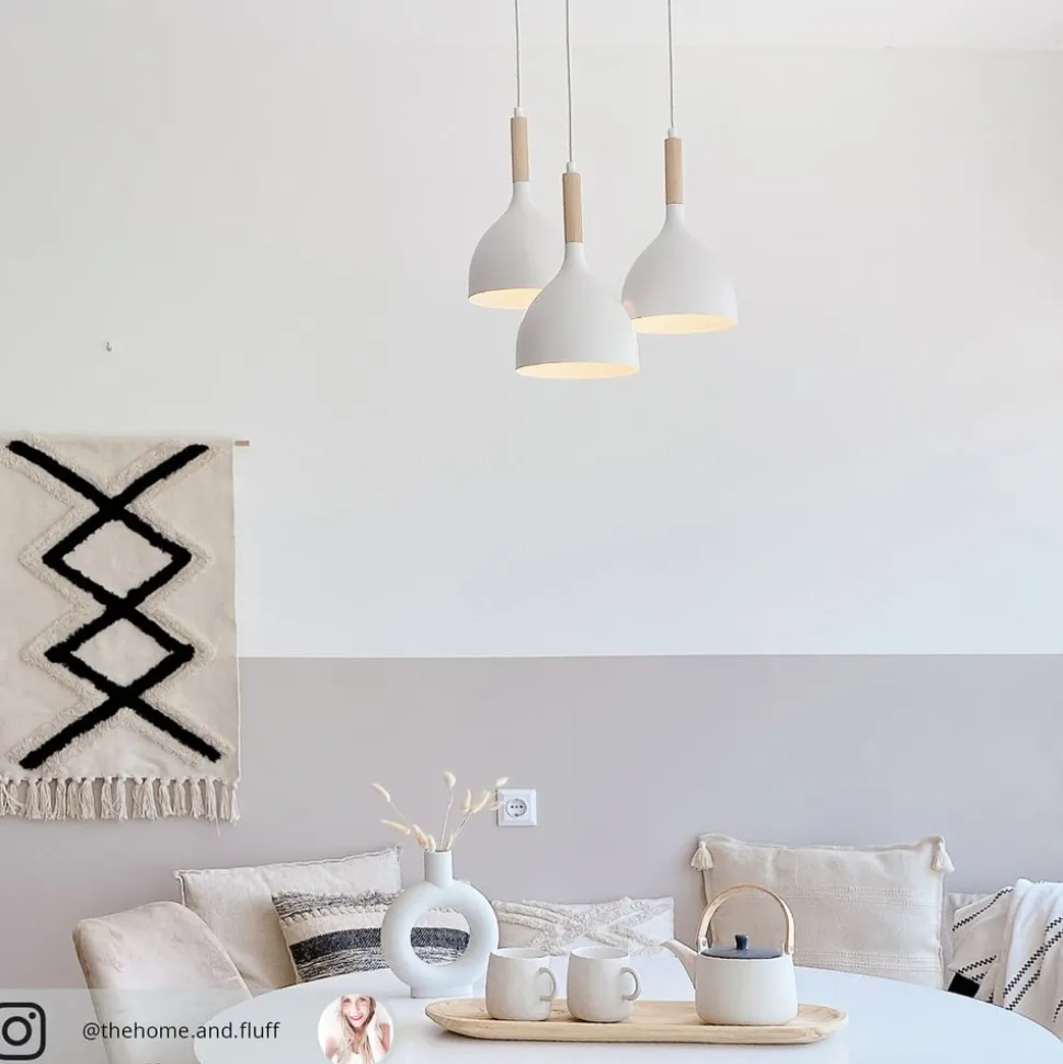 Hængelampe Noak med 3 lyskilder, rund, hvid/naturtræ