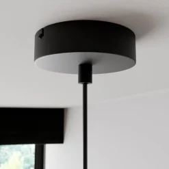 Hængelampe Noak, sort/naturtræ, Ø 17 cm