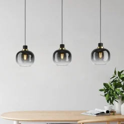 Hængelampe Oilella, sort-grå, længde 95 cm, glas, 3 lyskilder.