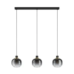 Hængelampe Oilella, sort-grå, længde 95 cm, glas, 3 lyskilder.