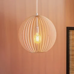 Hængelampe Paz af trælameller Ø 42 cm, krom