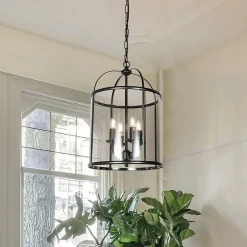 Hængelampe Pimpernel, Ø 32 cm, sort, glas røggrå