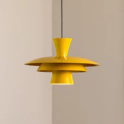 Hængelampe Plato, sennepsgul, metal, Ø 38 cm, E27