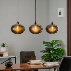 Hængelampe Smoked 052 3 lyskilder lineært glas Ø27cm