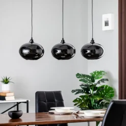 Hængelampe Smoked 052 3 lyskilder lineært glas Ø27cm