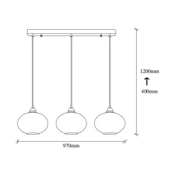 Hængelampe Smoked 052 3 lyskilder lineært glas Ø27cm