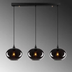 Hængelampe Smoked 052 3 lyskilder lineært glas Ø27cm