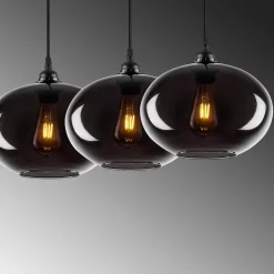 Hængelampe Smoked 052 3 lyskilder lineært glas Ø27cm