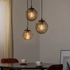 Hængelampe Smoky med glasskærme, 3 lyskilder
