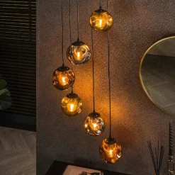 Hængelampe Stellar, guld/sølv/kobber, Ø 50 cm, glas 6 lyskilder.