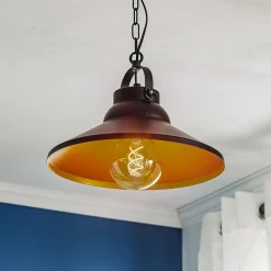 Hængelampe Taft med skærm i sort og guld