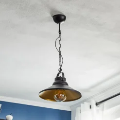 Hængelampe Taft med skærm i sort og guld