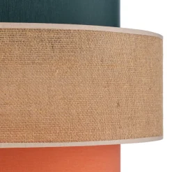 Hængelampe Trio, juteskærm, petrol/naturbrun/orange Ø 50cm