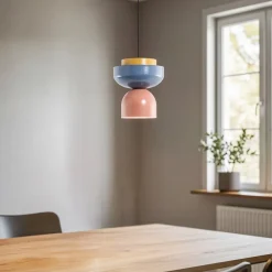 hængelampe Ulia, koral/blå/gul
