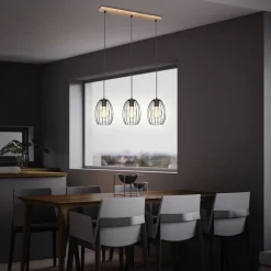 Hængelampe Waktu Vintage, sort/træ, 3 lyskilder