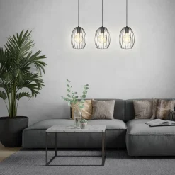 Hængelampe Waktu Vintage, sort/træ, 3 lyskilder