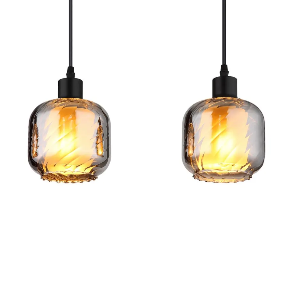 Hængelampe Xia, længde 89 cm, røggrå, 4 lyskilder, glas