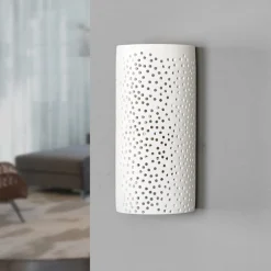 Hulmønster væglampe Jiru af hvid gips