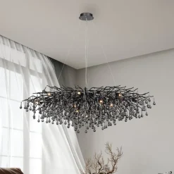 Icicle lysekrone, sort, glasophæng, længde 150 cm