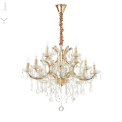 Ideal Lux lysekrone Napoleon, guldfarvet, krystal 12flg.