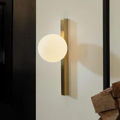 Ideal Lux væglampe Binomio messingfarvet 1 lyskilde metalglas