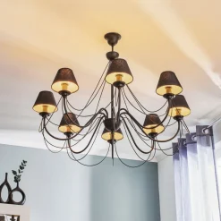 Imponerende lysekrone Bona med tekstilskærm