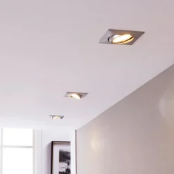 Indbygningslamper i krom med LED, kantet sæt med 3 stk