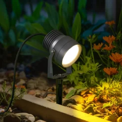 Irina udendørs LED-spot, jordspyd, stik, grå, metal