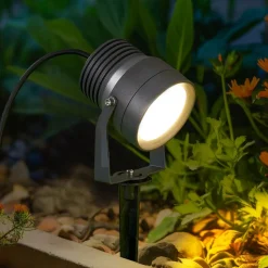 Irina udendørs LED-spot, jordspyd, stik, grå, metal