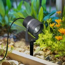 Irina udendørs LED-spot, jordspyd, stik, grå, metal