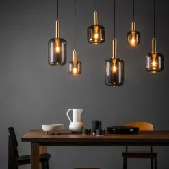 Joanet hængelampe, røget grå/sort, glas, 132 cm lang