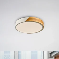 JUST LIGHT. Bila LED-loftslampe, hvid, Ø 32 cm, træ