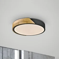 JUST LIGHT. Bila LED-loftslampe, sort, Ø 32 cm, træ