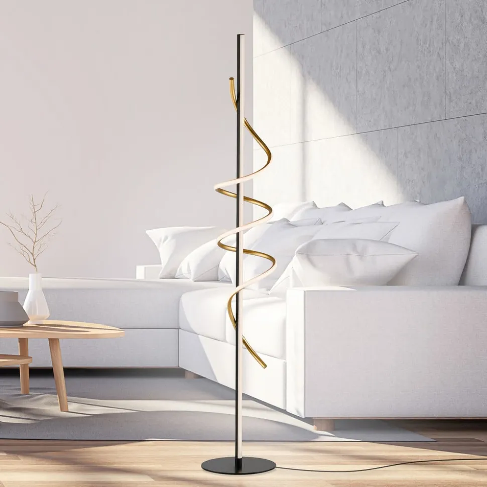 JUST LIGHT. Emanda LED-gulvlampe, jern, sort-messing