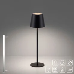 JUST LIGHT. Euria LED-bordlampe, sort, jern IP54