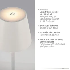 JUST LIGHT. Euria LED-bordlampe, hvid, jern, IP54