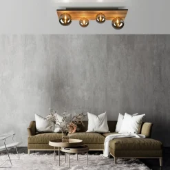 JUST LIGHT. Grøn Stika loftlampe, lang, 4 lyskilder, træ