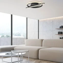 JUST LIGHT. Korsa LED-loftslampe, sort, Ø31 cm, dæmpbar