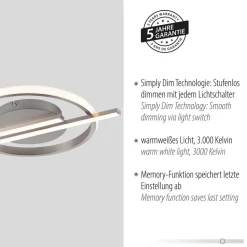 JUST LIGHT. Korsa LED-loftslampe, stålfarvet, dæmpbar