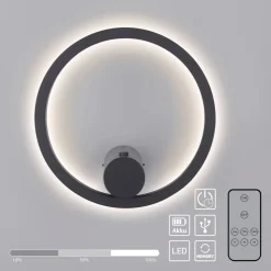 JUST LIGHT. LED-batteridrevet væglampe Archie, sort, 3.000 K